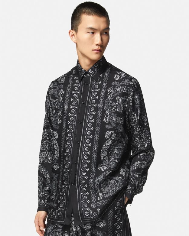 oblečenie X8X8P1316 Versace hodvábna košeľa s barokovou siluetou vytlačiť muži