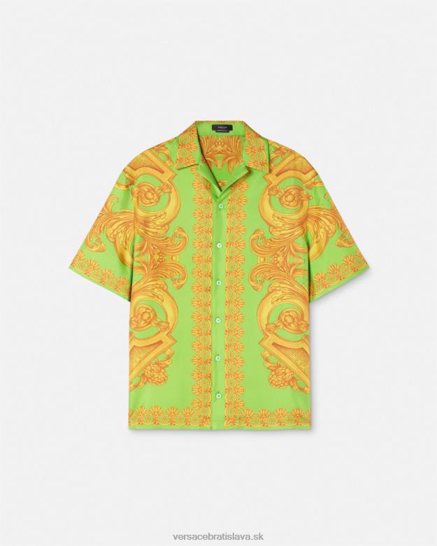 oblečenie X8X8P1317 Versace hodvábna košeľa barocco 660 zlatá a zelená muži