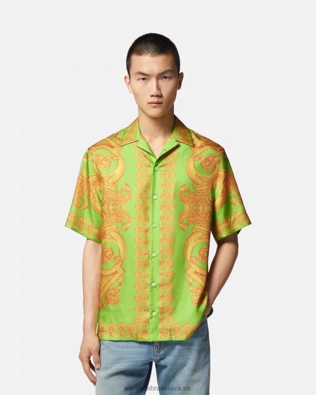 oblečenie X8X8P1317 Versace hodvábna košeľa barocco 660 zlatá a zelená muži