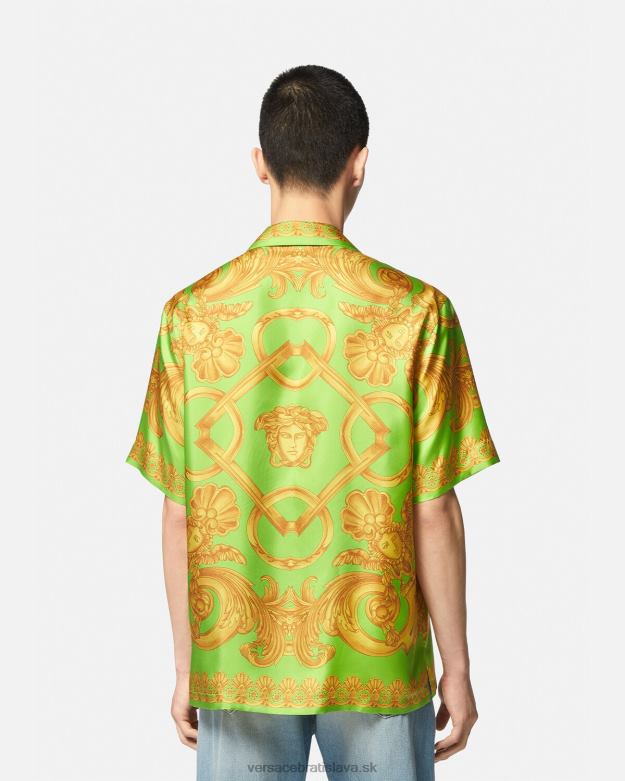 oblečenie X8X8P1317 Versace hodvábna košeľa barocco 660 zlatá a zelená muži