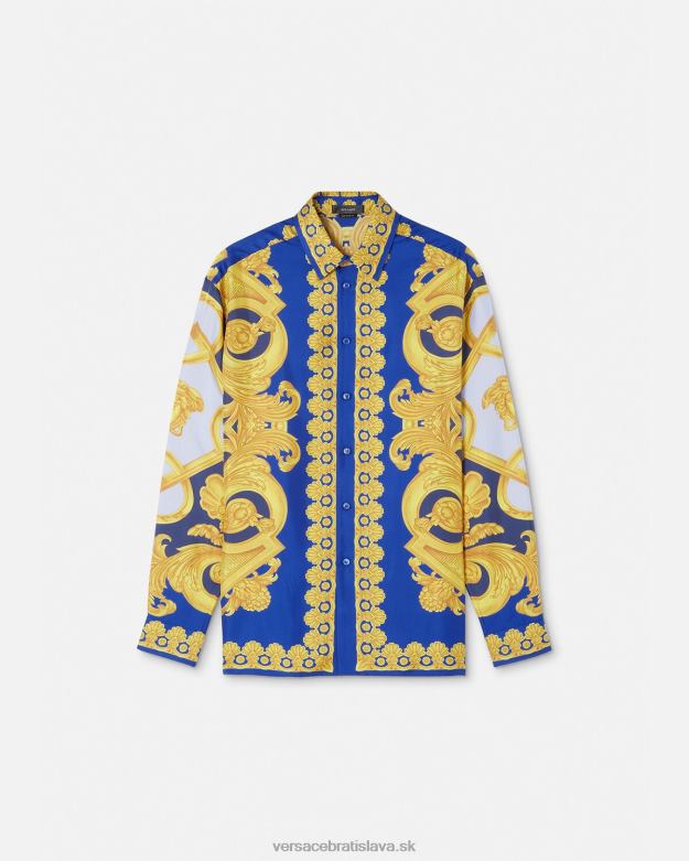 oblečenie X8X8P1318 Versace hodvábna košeľa barocco 660 modrá a zlatá muži