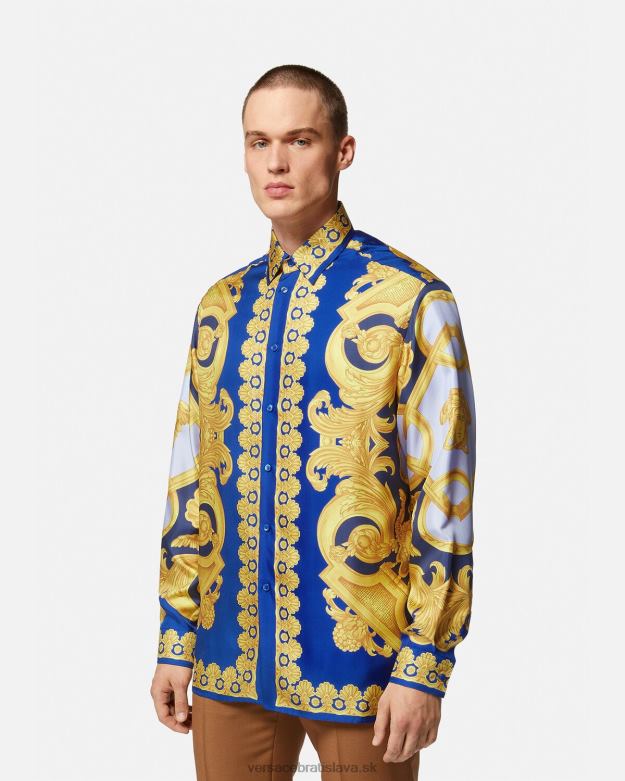 oblečenie X8X8P1318 Versace hodvábna košeľa barocco 660 modrá a zlatá muži