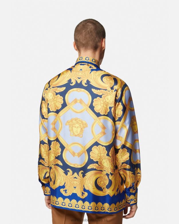 oblečenie X8X8P1318 Versace hodvábna košeľa barocco 660 modrá a zlatá muži