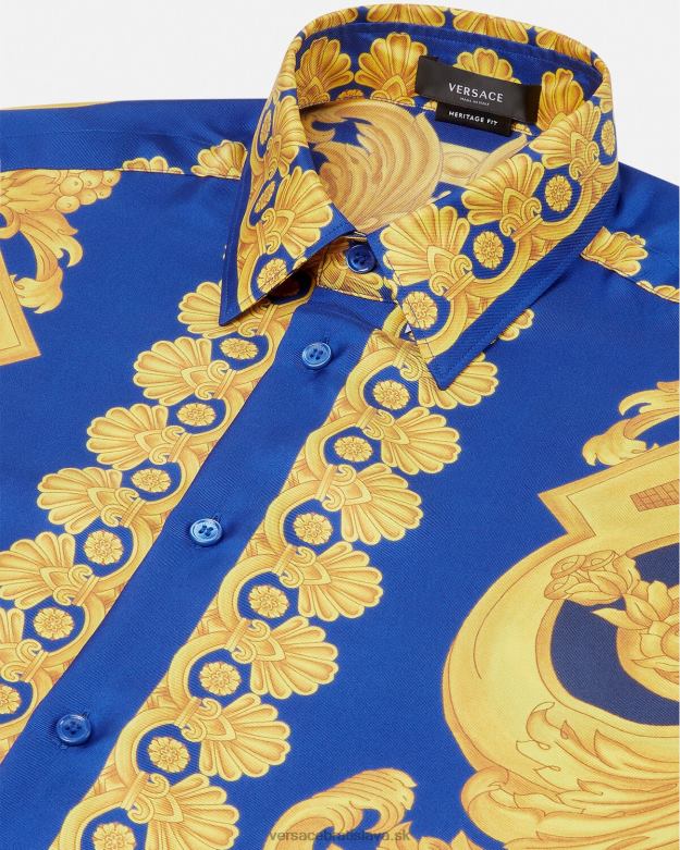oblečenie X8X8P1318 Versace hodvábna košeľa barocco 660 modrá a zlatá muži