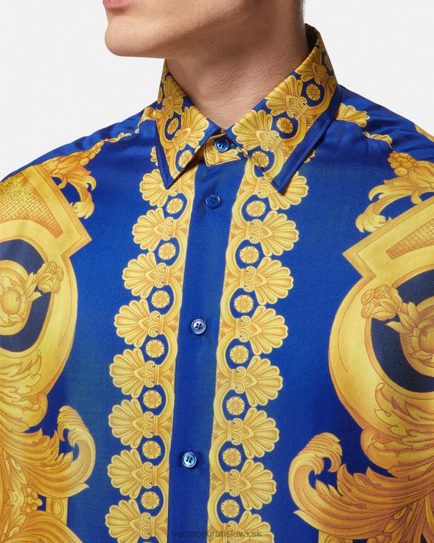oblečenie X8X8P1318 Versace hodvábna košeľa barocco 660 modrá a zlatá muži