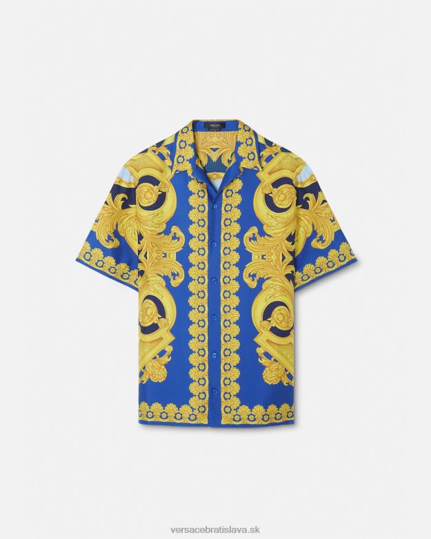 oblečenie X8X8P1319 Versace hodvábna košeľa barocco 660 modrá a zlatá muži