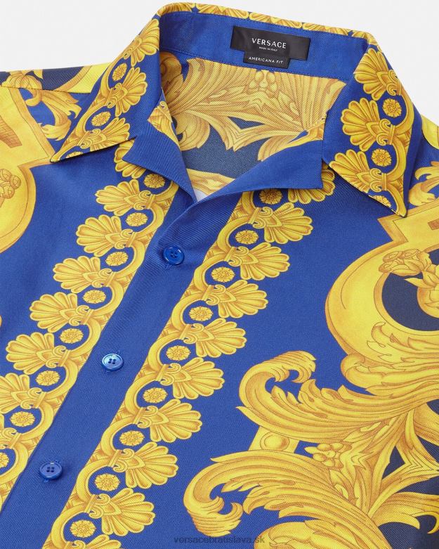 oblečenie X8X8P1319 Versace hodvábna košeľa barocco 660 modrá a zlatá muži