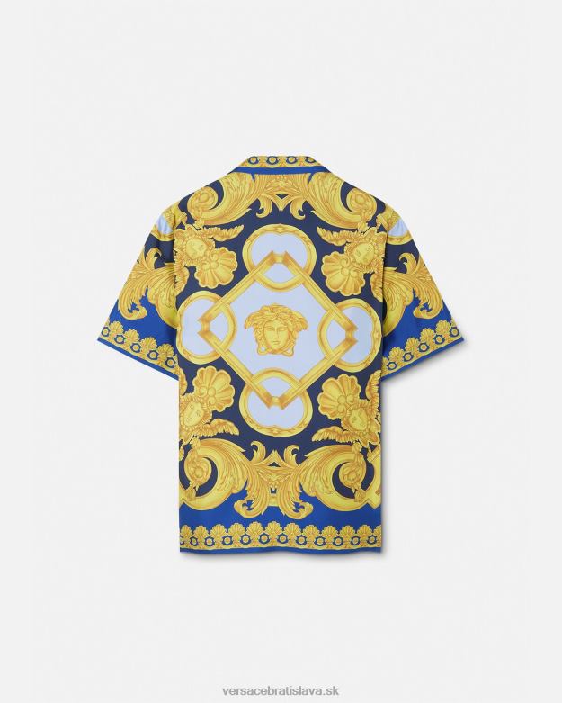 oblečenie X8X8P1319 Versace hodvábna košeľa barocco 660 modrá a zlatá muži