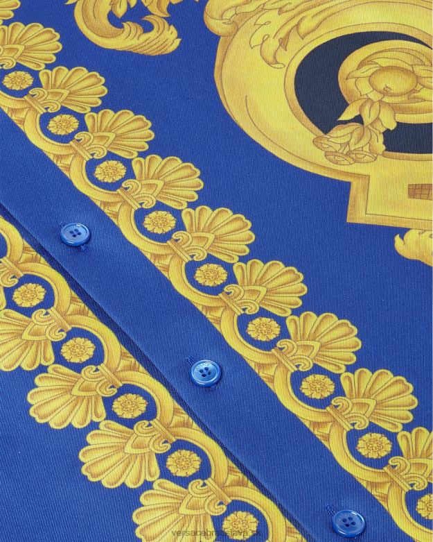 oblečenie X8X8P1319 Versace hodvábna košeľa barocco 660 modrá a zlatá muži