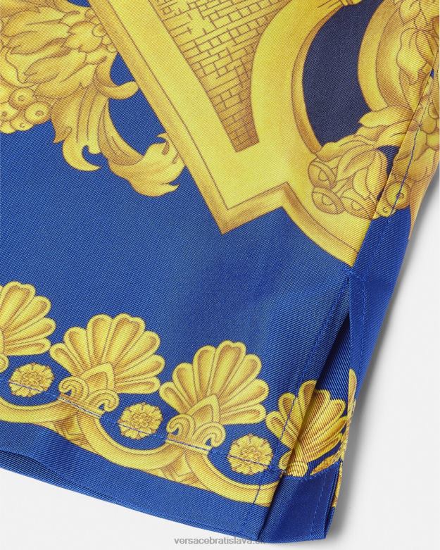 oblečenie X8X8P1319 Versace hodvábna košeľa barocco 660 modrá a zlatá muži
