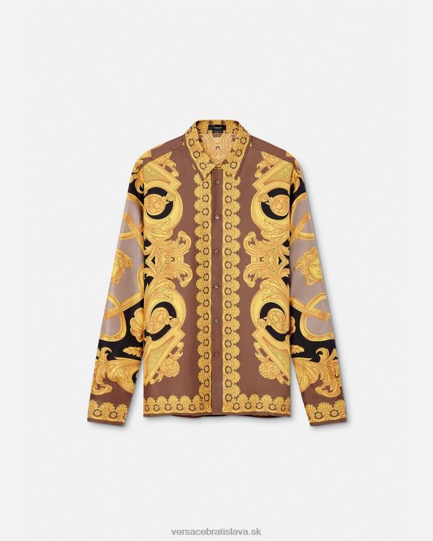 oblečenie X8X8P1320 Versace hodvábna košeľa barocco 660 hnedá a zlatá muži