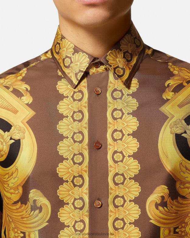 oblečenie X8X8P1320 Versace hodvábna košeľa barocco 660 hnedá a zlatá muži