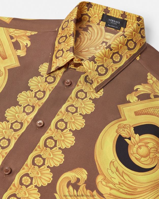 oblečenie X8X8P1320 Versace hodvábna košeľa barocco 660 hnedá a zlatá muži