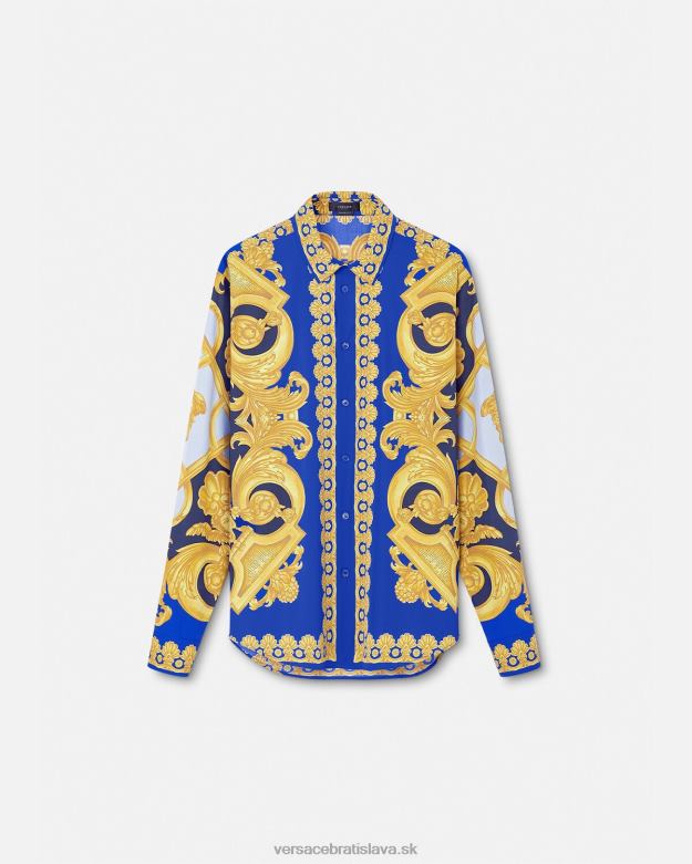 oblečenie X8X8P1321 Versace bavlnená košeľa barocco 660 modrá a zlatá muži