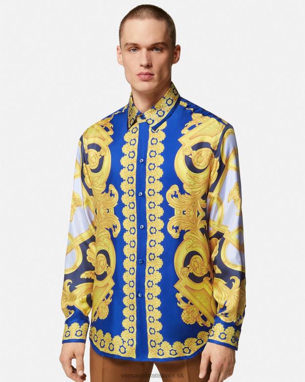 oblečenie X8X8P1321 Versace bavlnená košeľa barocco 660 modrá a zlatá muži
