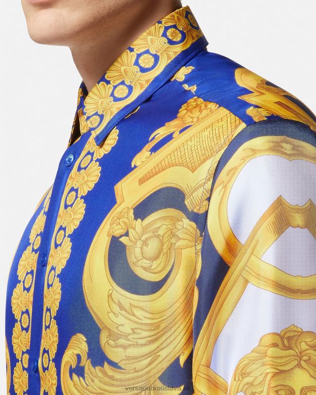 oblečenie X8X8P1321 Versace bavlnená košeľa barocco 660 modrá a zlatá muži