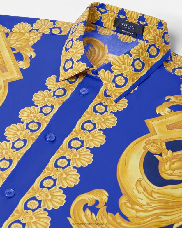 oblečenie X8X8P1321 Versace bavlnená košeľa barocco 660 modrá a zlatá muži