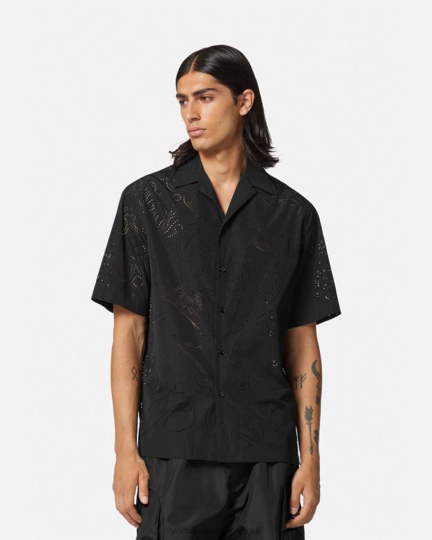 oblečenie X8X8P1323 Versace barocco laserom strihaná košeľa čierna muži