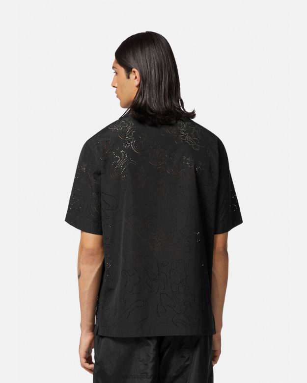 oblečenie X8X8P1323 Versace barocco laserom strihaná košeľa čierna muži