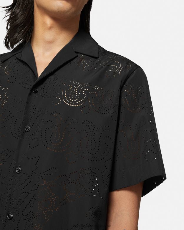 oblečenie X8X8P1323 Versace barocco laserom strihaná košeľa čierna muži