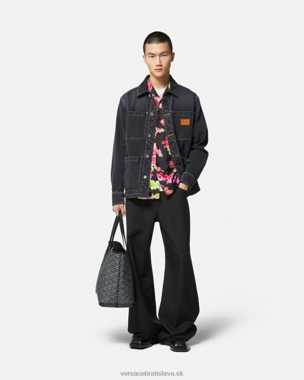 oblečenie X8X8P1324 Versace džínsové tričko s logom sivá muži
