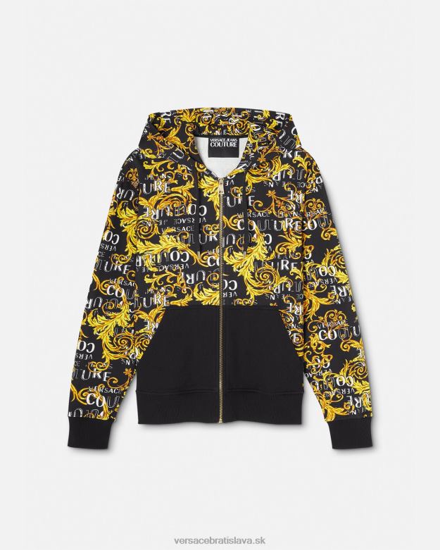 oblečenie X8X8P2403 Versace mikina s kapucňou na zips s logom čierne zlato muži