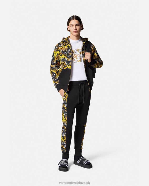 oblečenie X8X8P2403 Versace mikina s kapucňou na zips s logom čierne zlato muži