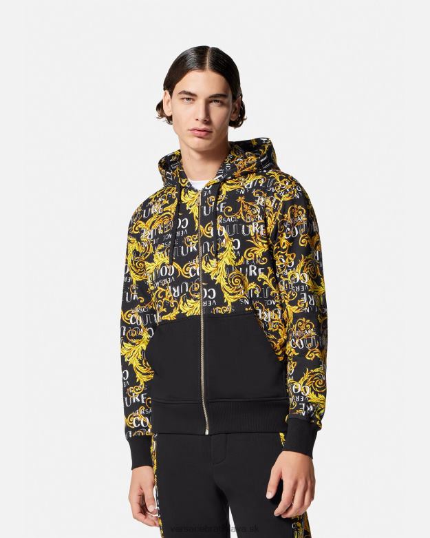 oblečenie X8X8P2403 Versace mikina s kapucňou na zips s logom čierne zlato muži