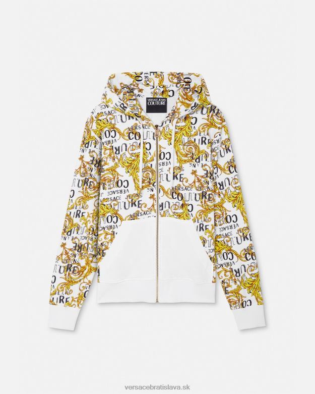 oblečenie X8X8P2404 Versace mikina s kapucňou na zips s logom zlatá a biela muži