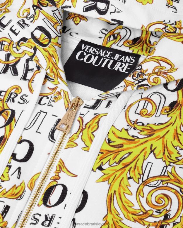 oblečenie X8X8P2404 Versace mikina s kapucňou na zips s logom zlatá a biela muži