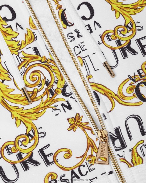 oblečenie X8X8P2404 Versace mikina s kapucňou na zips s logom zlatá a biela muži