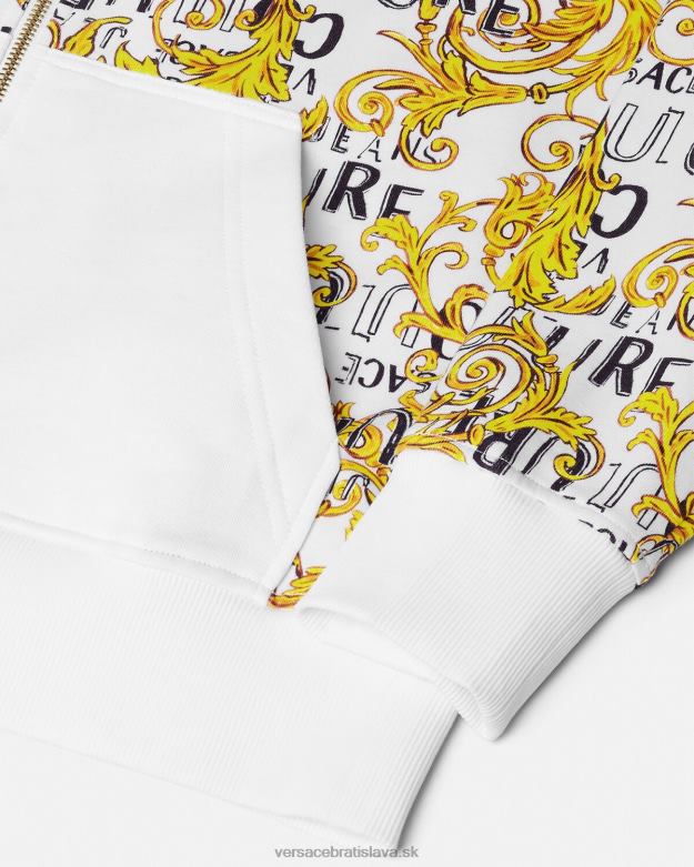 oblečenie X8X8P2404 Versace mikina s kapucňou na zips s logom zlatá a biela muži