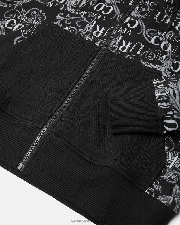 oblečenie X8X8P2405 Versace mikina s kapucňou na zips s logom čierna muži