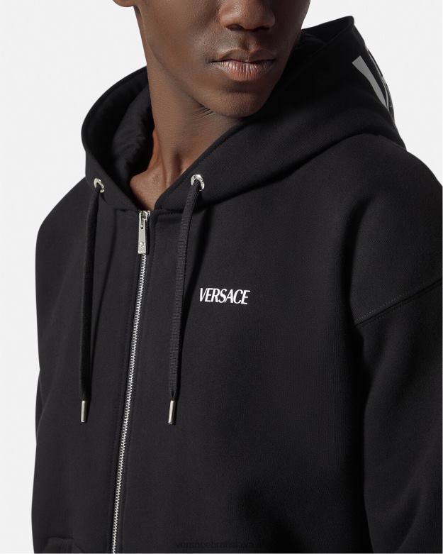oblečenie X8X8P1413 Versace mikina s logom na zips čierna muži