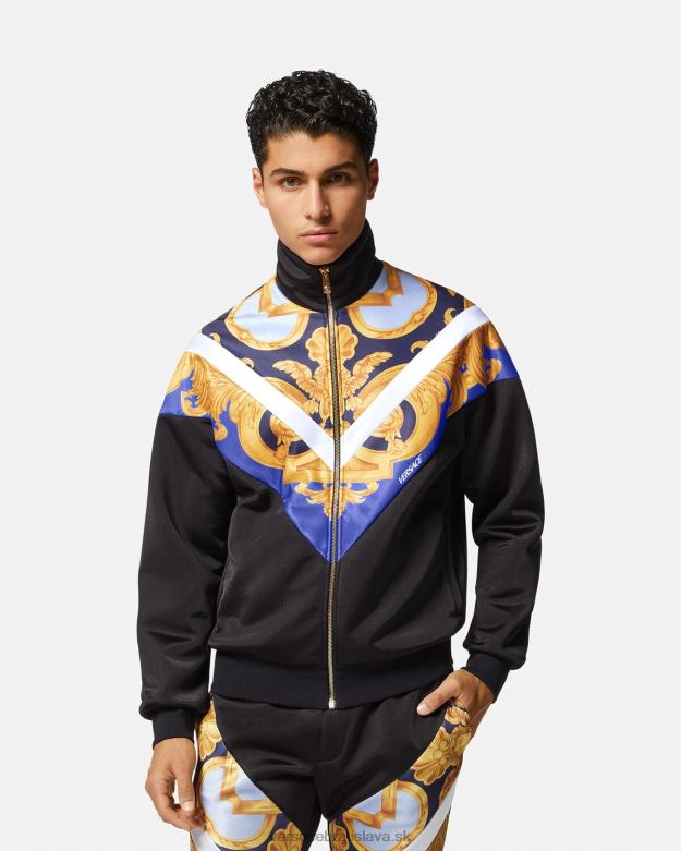 oblečenie X8X8P1417 Versace mikina barocco 660 na zips modrá a zlatá muži