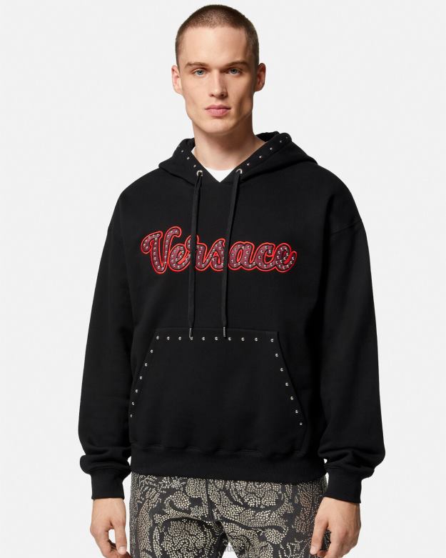 oblečenie X8X8P1425 Versace mikina s vysokým logom univerzity čierna muži