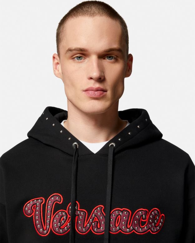 oblečenie X8X8P1425 Versace mikina s vysokým logom univerzity čierna muži