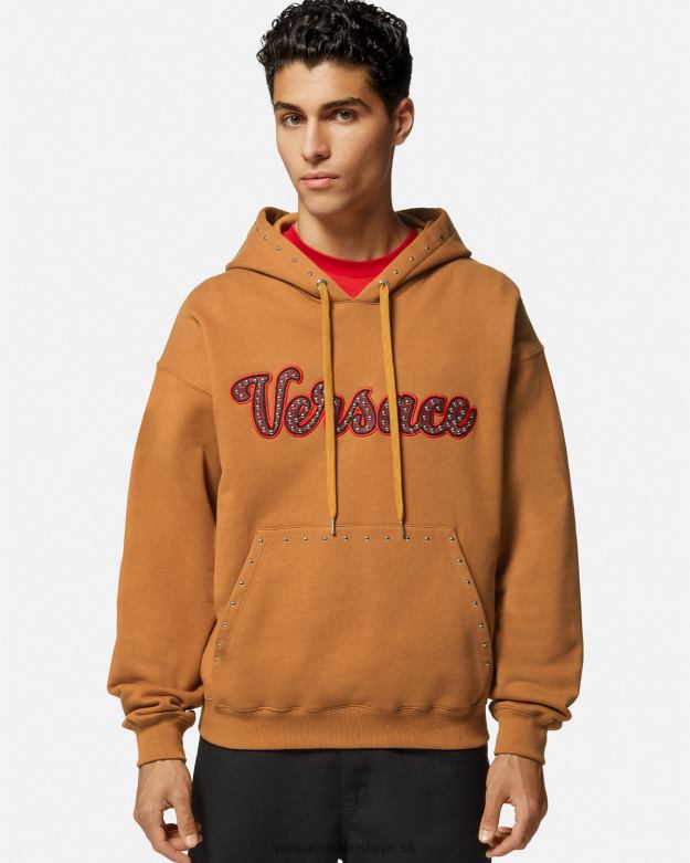 oblečenie X8X8P1426 Versace mikina s vysokým logom univerzity oranžová muži