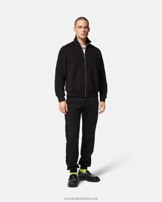 oblečenie X8X8P1427 Versace logo froté mikina na zips čierna muži