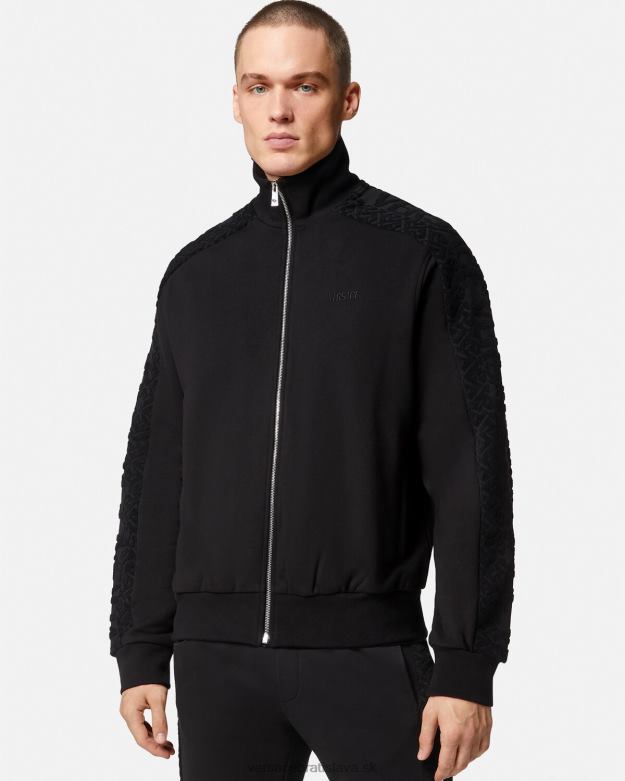 oblečenie X8X8P1427 Versace logo froté mikina na zips čierna muži