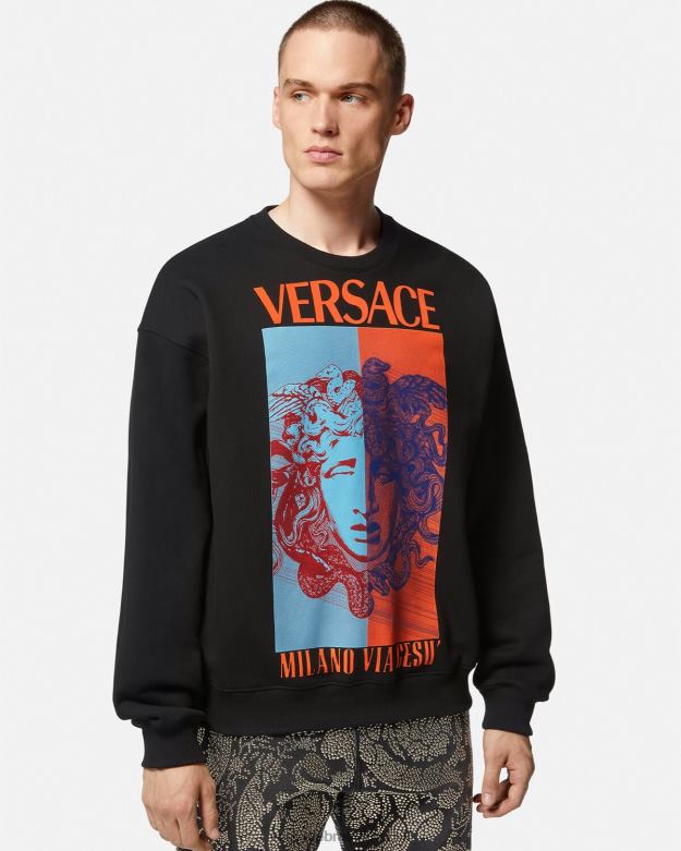 oblečenie X8X8P1428 Versace grafická mikina medusa čierna muži