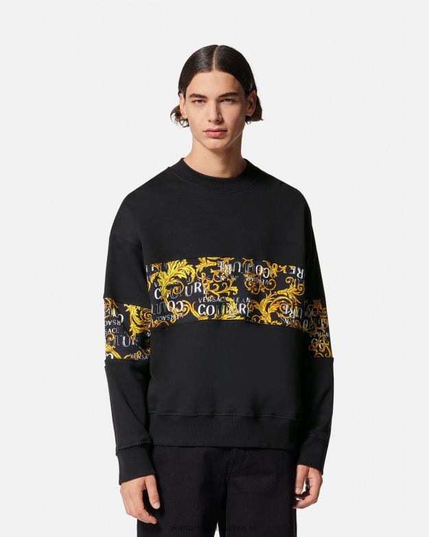 oblečenie X8X8P2407 Versace mikina s logom couture čierne zlato muži
