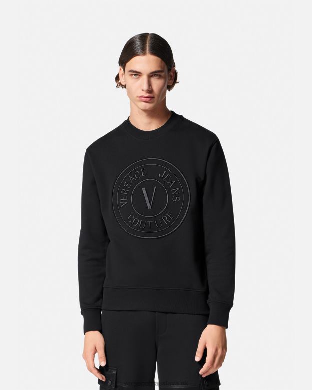 oblečenie X8X8P2412 Versace vyšívaná mikina s V-emblémom čierna muži