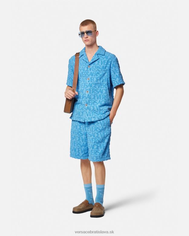 oblečenie X8X8P1429 Versace celoplošné uterákové šortky svetlo modrá muži