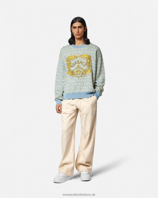 oblečenie X8X8P1442 Versace barocco silueta chambray nohavice béžová muži