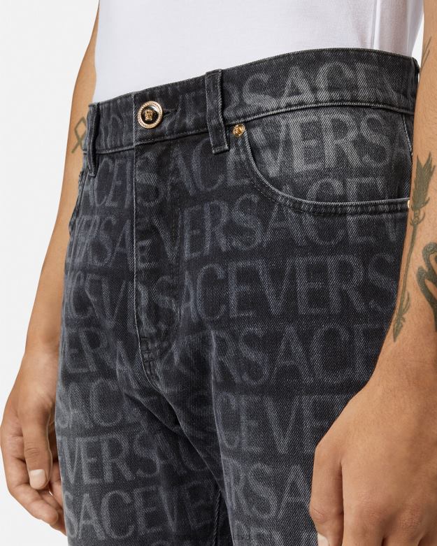 oblečenie X8X8P1446 Versace celoplošné džínsy čierna a tlač muži
