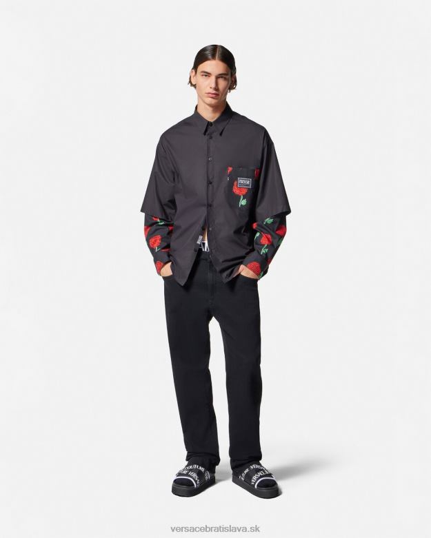 oblečenie X8X8P2365 Versace džínsy s logom v páse čierna muži