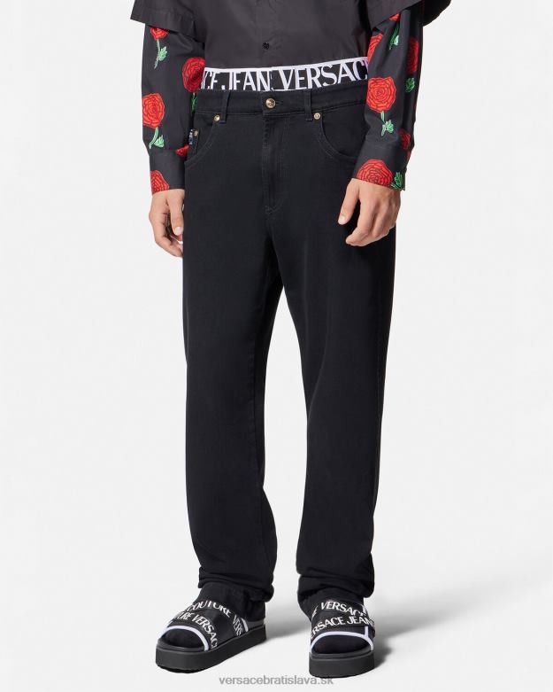 oblečenie X8X8P2365 Versace džínsy s logom v páse čierna muži