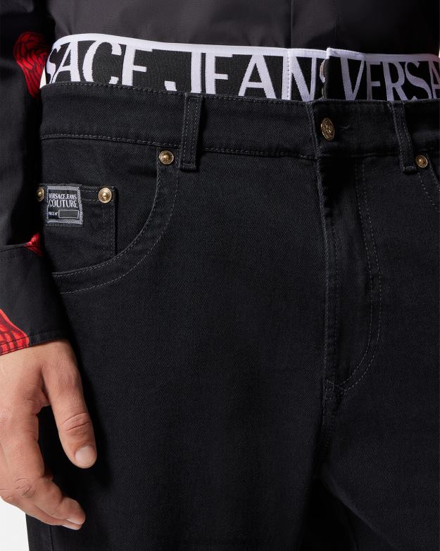 oblečenie X8X8P2365 Versace džínsy s logom v páse čierna muži