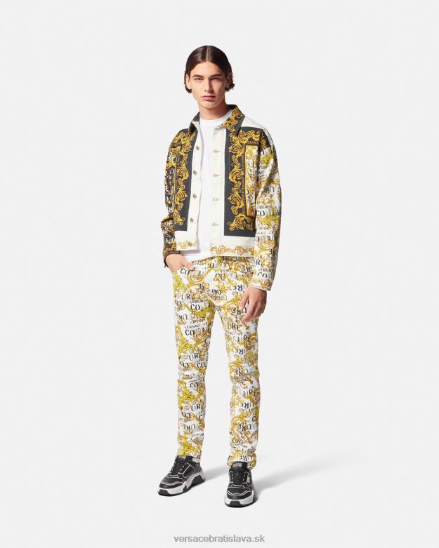 oblečenie X8X8P2428 Versace logo couture slim-fit džínsy zlatá a biela muži